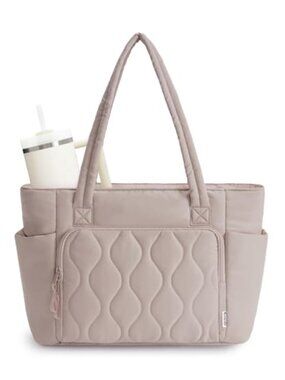 Puffer Tote Bag for Women 40oz Cup Holder Laptop Travel Tote